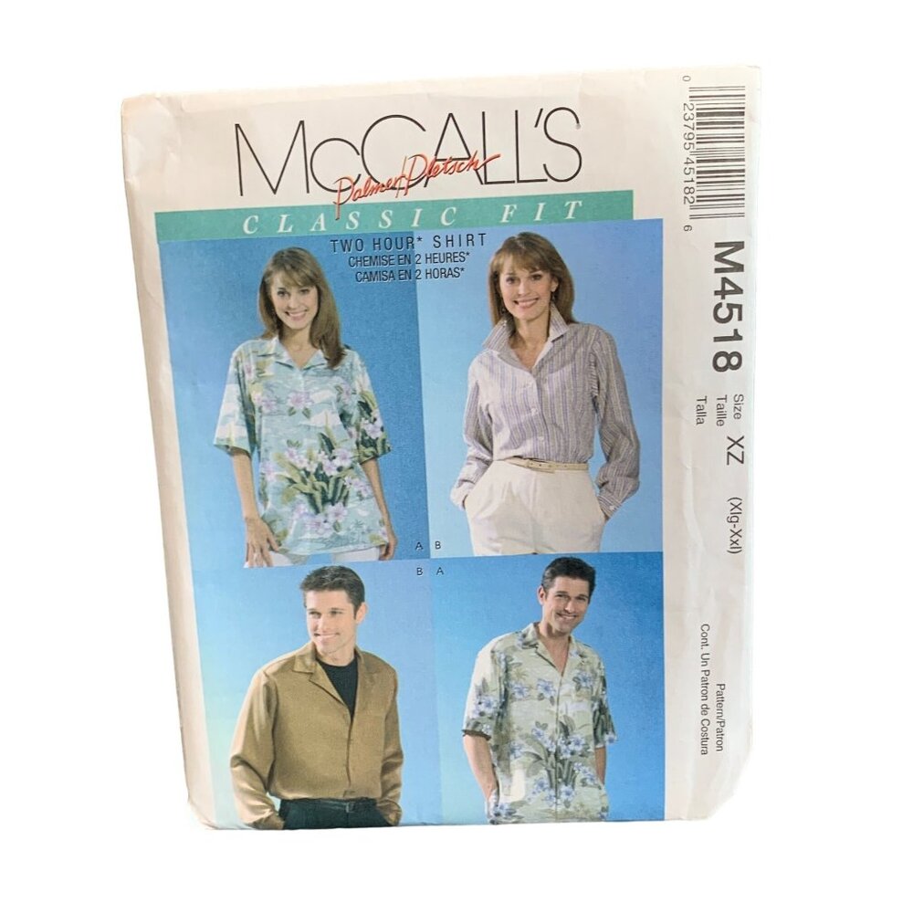 McCalls Classic Fit Two Hour Shirt Pattern M4518 Size XL - XXL uncut
